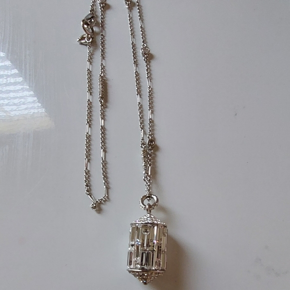 Sutra Prayer Wheel Insp Crystal Rondell Stations 36" Necklace~ Rhodium Plated. - Picture 3 of 7